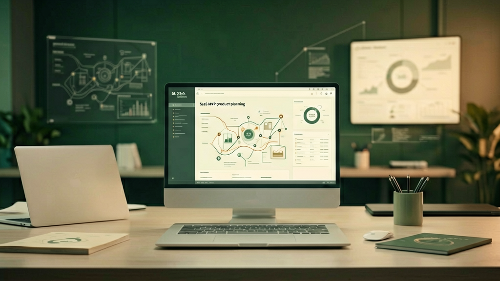 Abstrakte Planung eines SaaS MVP mit Produktstrategie und Softwarearchitektur