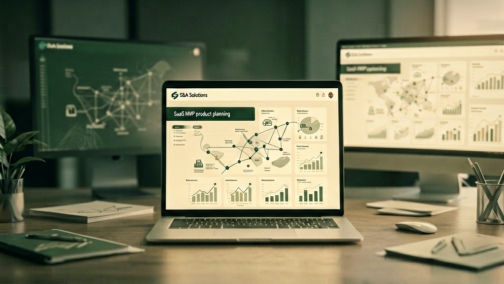 Abstrakte Planung eines SaaS MVP mit Produktstrategie und Softwarearchitektur