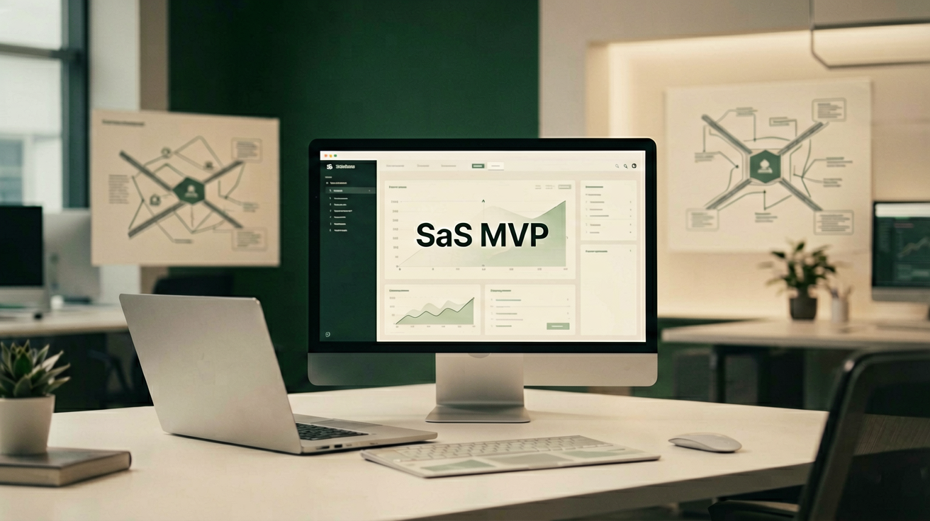 Abstrakte Planung eines SaaS MVP mit Produktstrategie und Softwarearchitektur