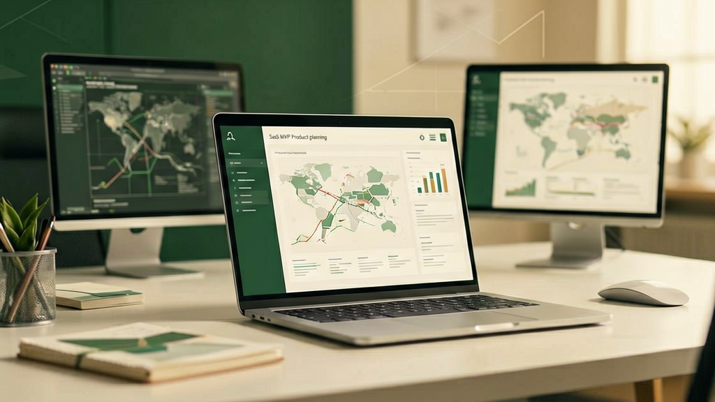 Abstrakte Planung eines SaaS MVP mit Produktstrategie und Softwarearchitektur