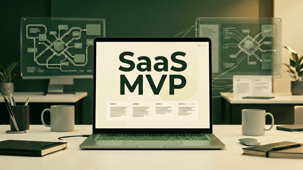 Abstrakte Planung eines SaaS MVP mit Produktstrategie und Softwarearchitektur