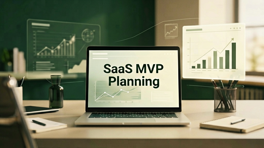 Abstrakte Planung eines SaaS MVP mit Produktstrategie und Softwarearchitektur